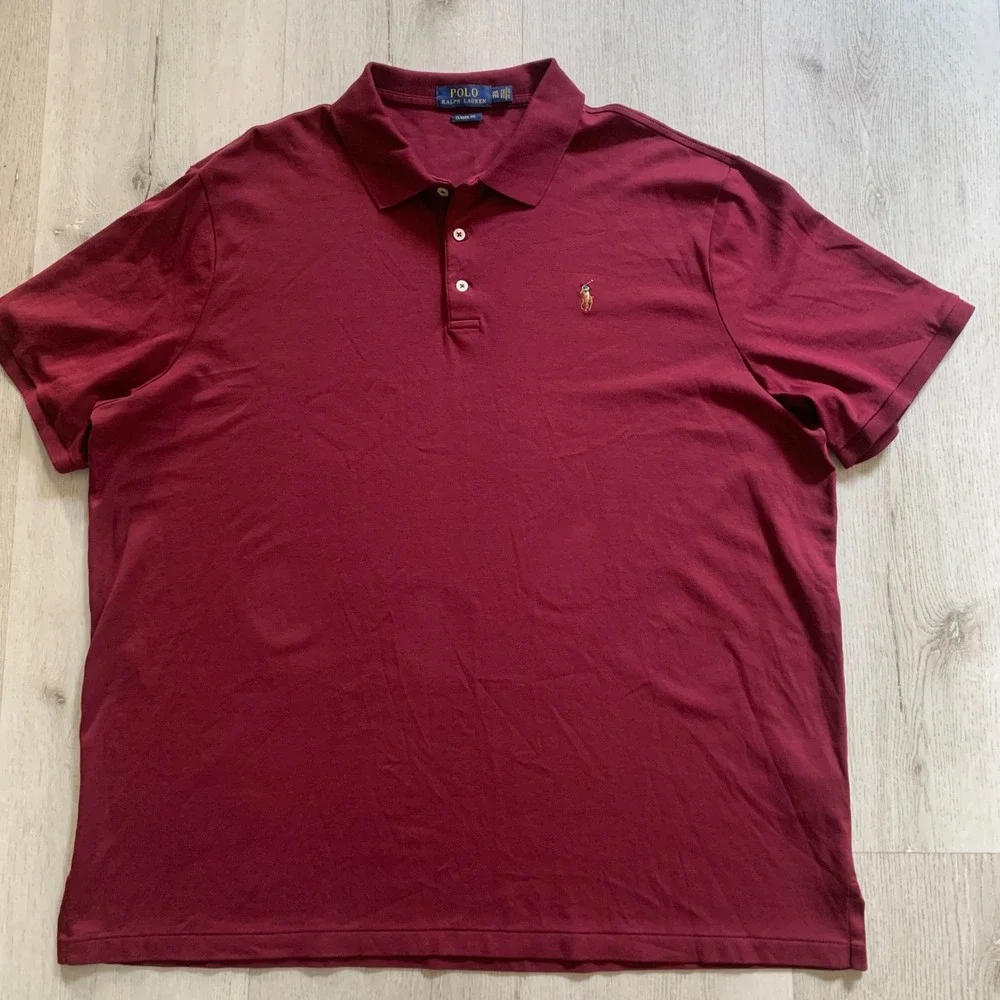 Polo Ralph‎ Lauren Mens XXL Classic Fit Burgundy Maroon Cotton Polo Shirt Pony